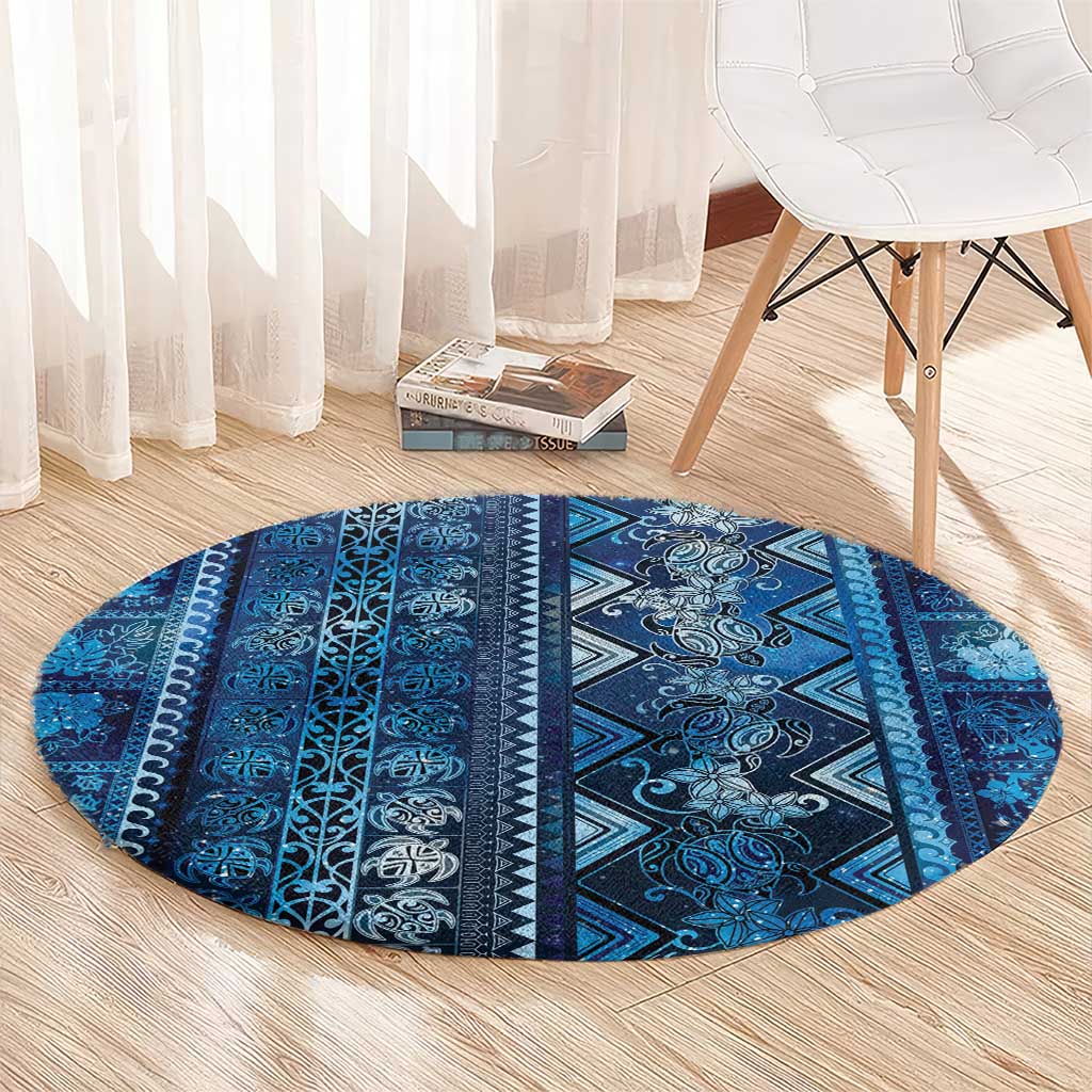 Hawaii Makahiki Turtle Round Carpet Galaxy Tapa Pattern - Polynesian Pride