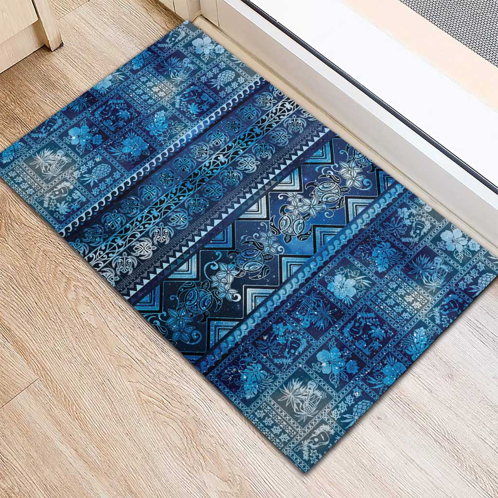 Hawaii Makahiki Turtle Rubber Doormat Galaxy Tapa Pattern - Polynesian Pride