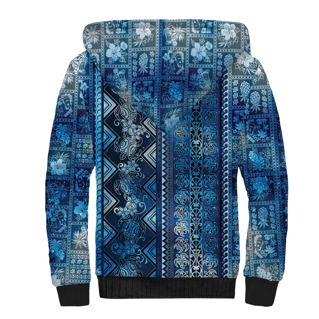 Hawaii Makahiki Turtle Sherpa Hoodie Galaxy Tapa Pattern - Polynesian Pride