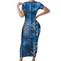 Hawaii Makahiki Turtle Short Sleeve Bodycon Dress Galaxy Tapa Pattern - Polynesian Pride