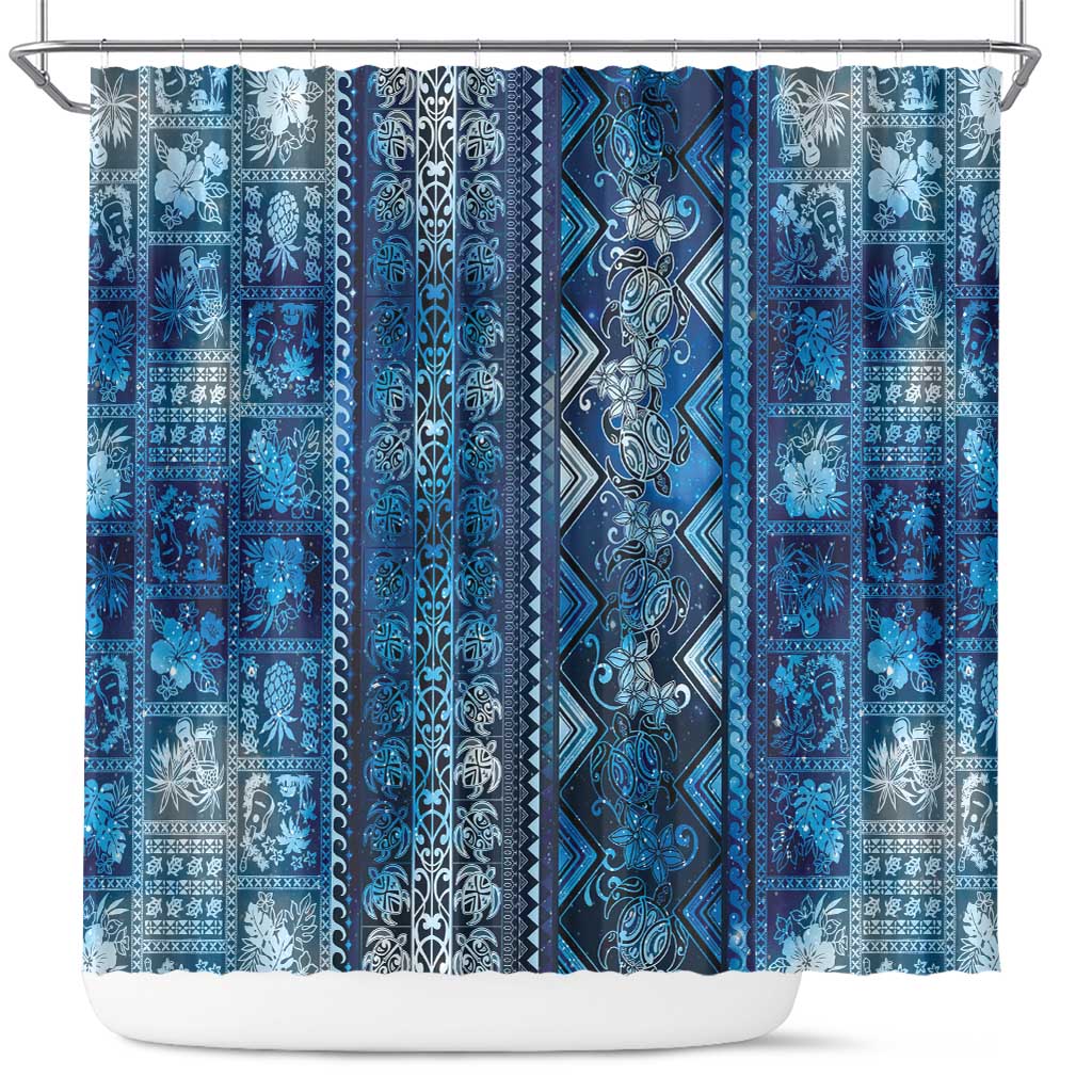Hawaii Makahiki Turtle Shower Curtain Galaxy Tapa Pattern - Polynesian Pride