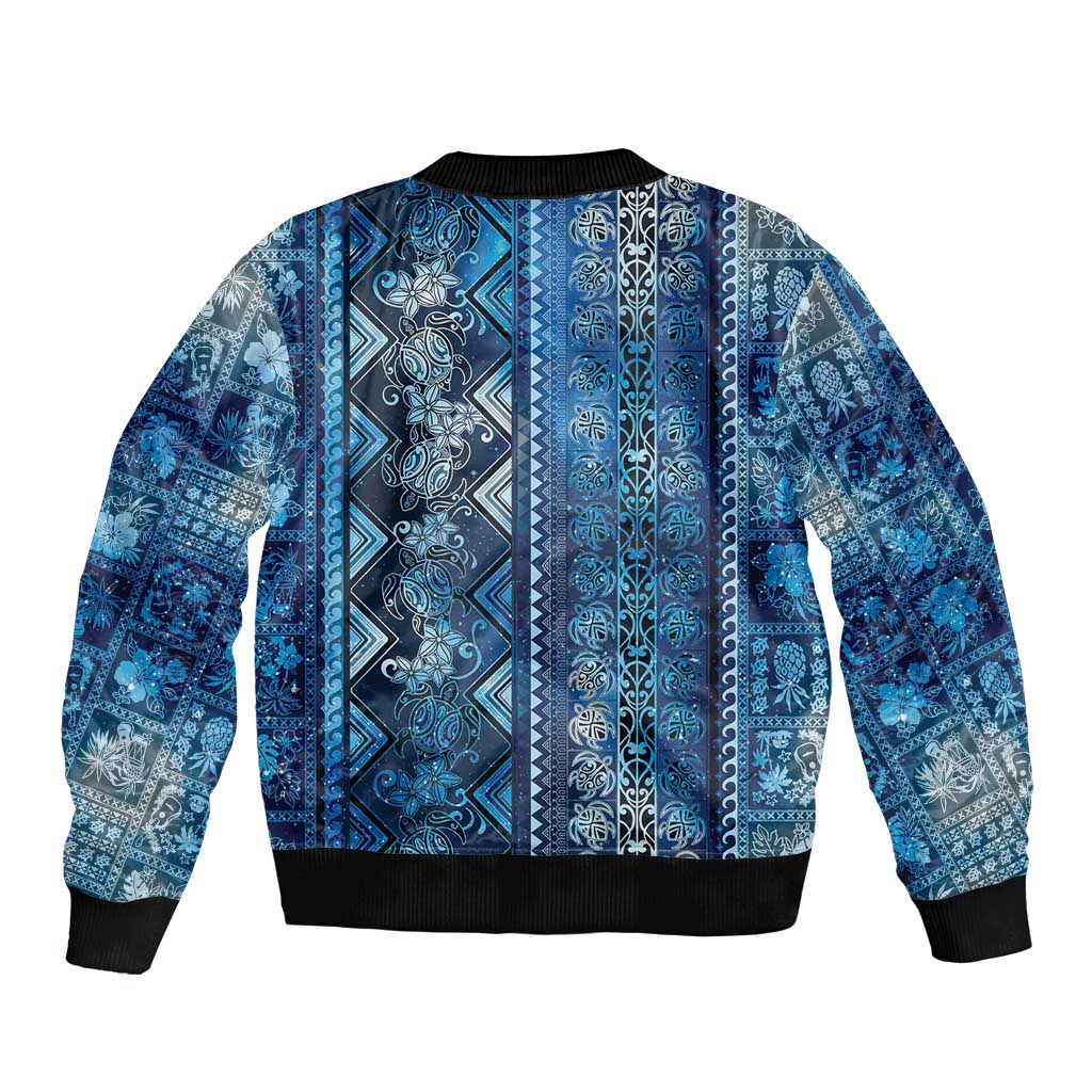 Hawaii Makahiki Turtle Sleeve Zip Bomber Jacket Galaxy Tapa Pattern - Polynesian Pride