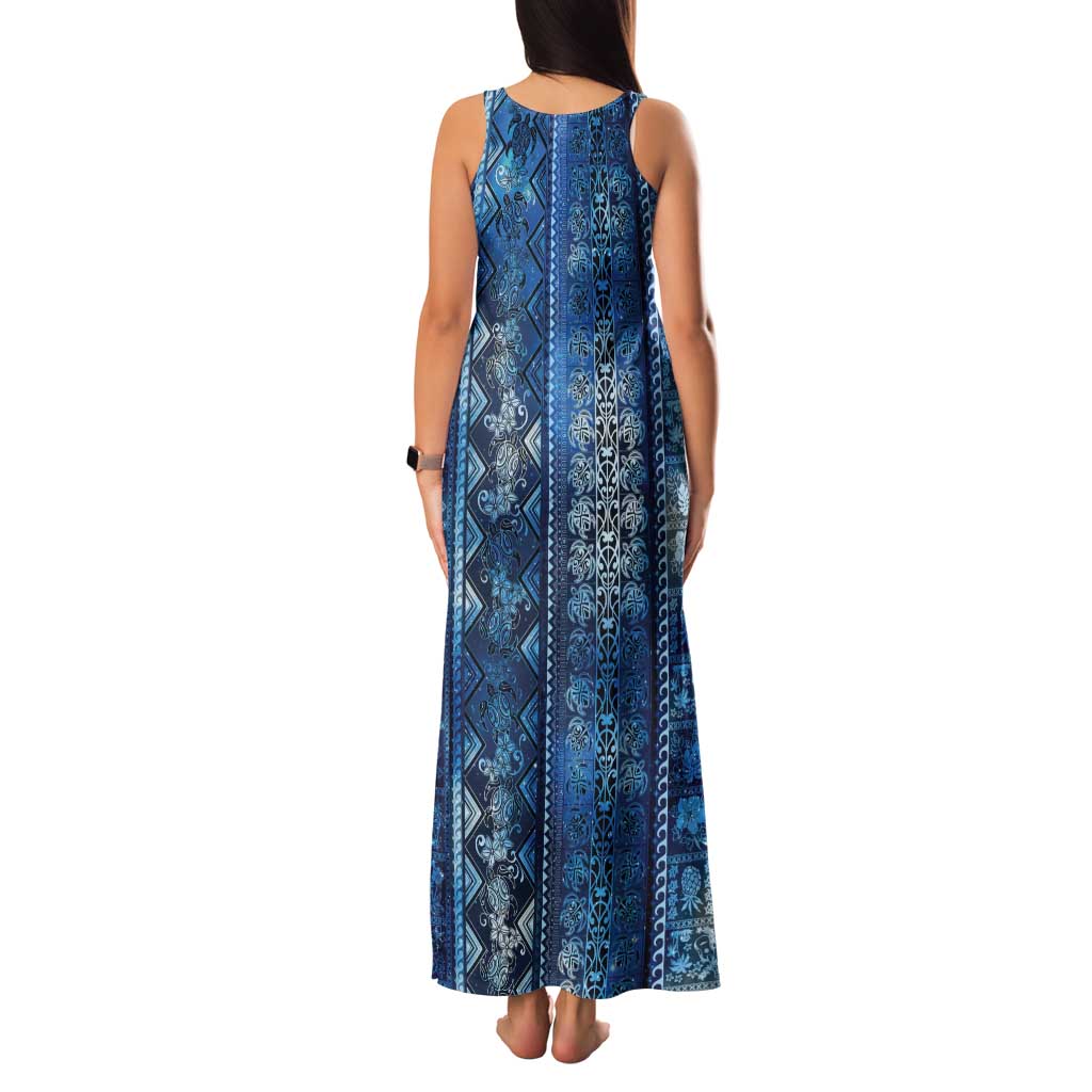 Hawaii Makahiki Turtle Tank Maxi Dress Galaxy Tapa Pattern - Polynesian Pride