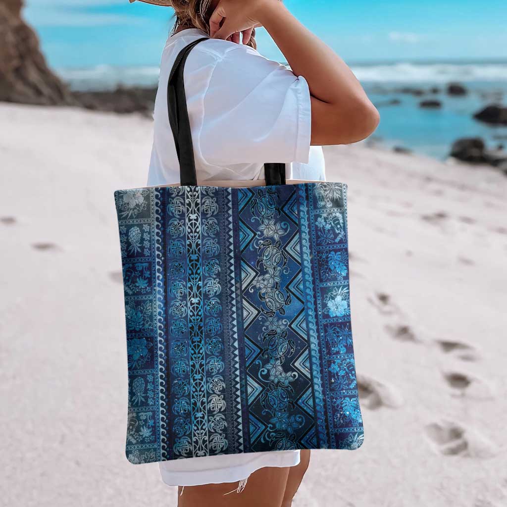 Hawaii Makahiki Turtle Tote Bag Galaxy Tapa Pattern - Polynesian Pride