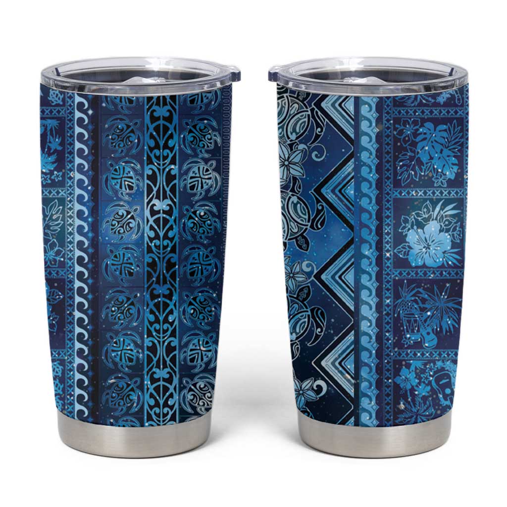 Hawaii Makahiki Turtle Tumbler Cup Galaxy Tapa Pattern - Polynesian Pride
