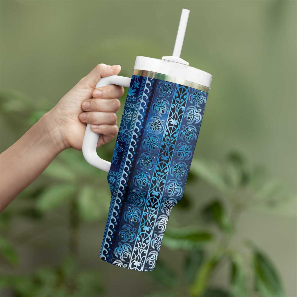 Hawaii Makahiki Turtle Tumbler With Handle Galaxy Tapa Pattern - Polynesian Pride