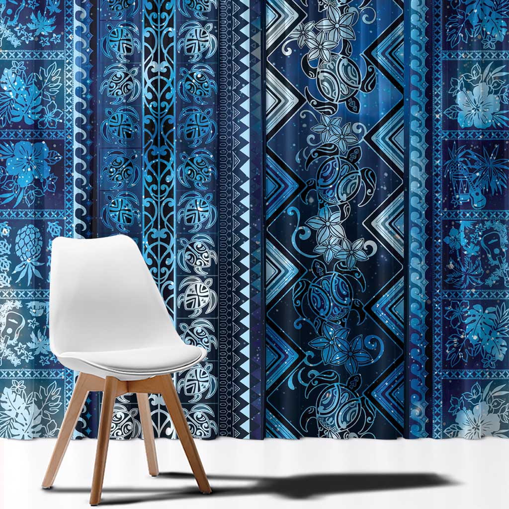 Hawaii Makahiki Turtle Window Curtain Galaxy Tapa Pattern - Polynesian Pride