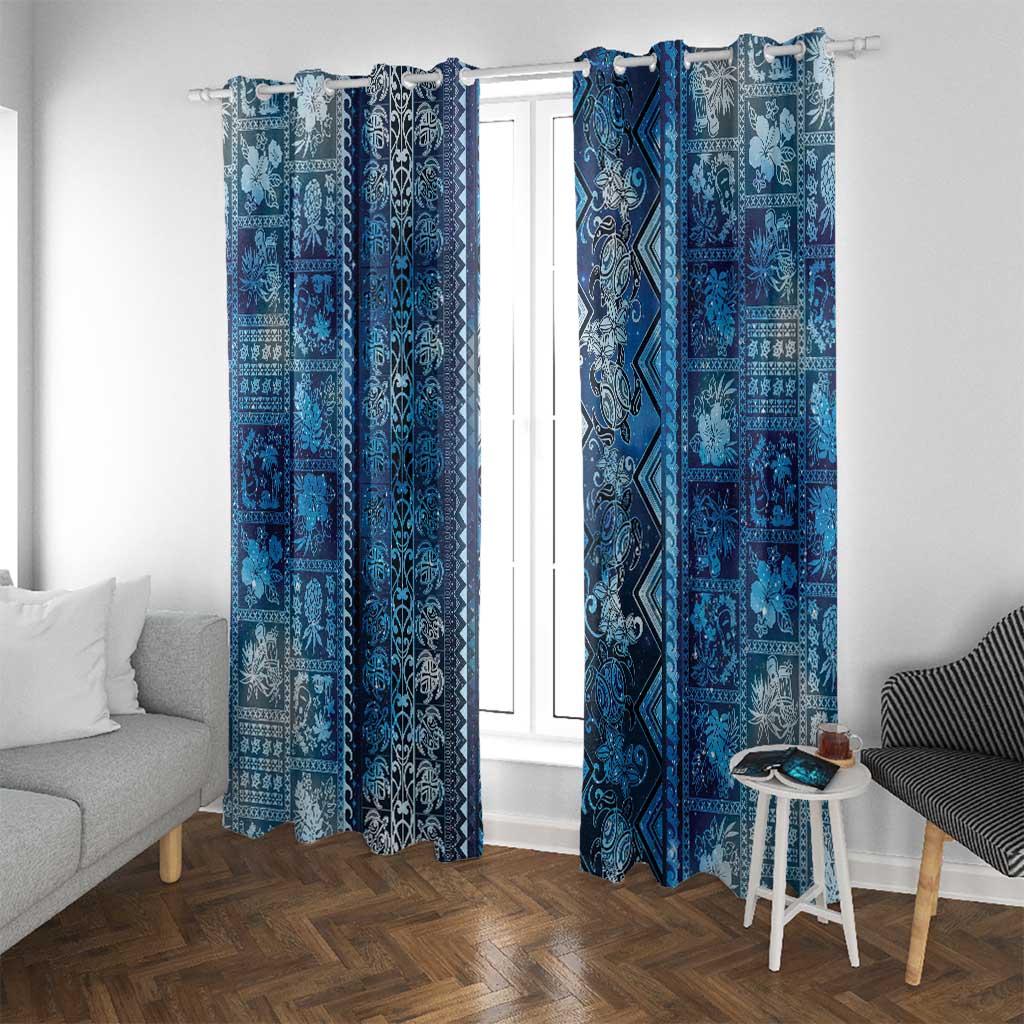 Hawaii Makahiki Turtle Window Curtain Galaxy Tapa Pattern - Polynesian Pride