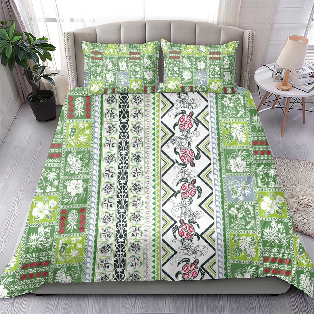 Hawaii Makahiki Turtle Bedding Set Green Tapa Pattern - Polynesian Pride