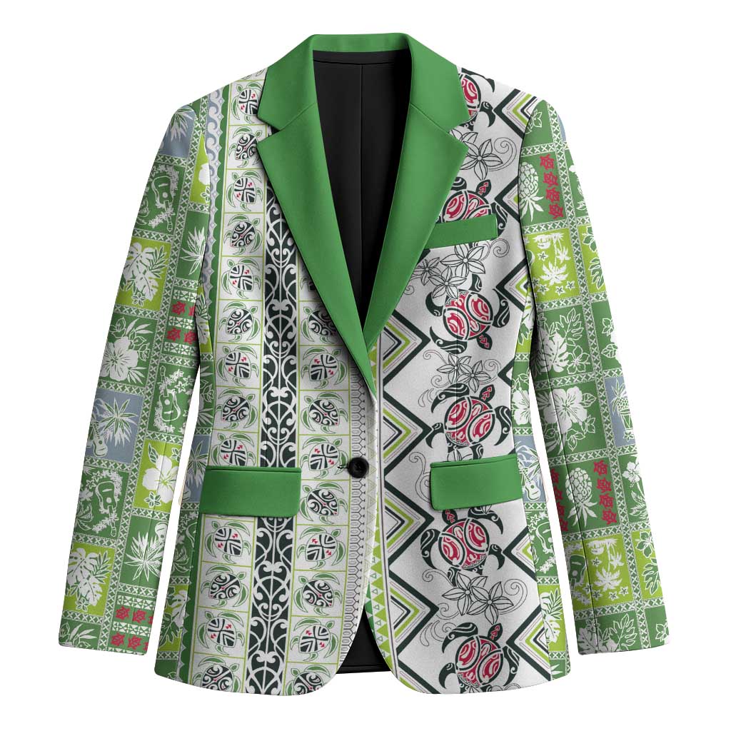 Hawaii Makahiki Turtle Blazer Green Tapa Pattern - Polynesian Pride