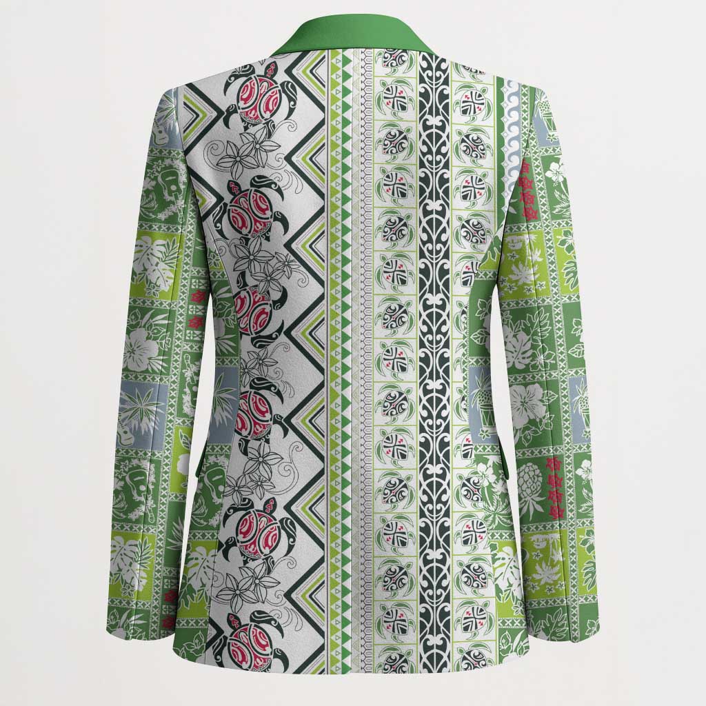 Hawaii Makahiki Turtle Blazer Green Tapa Pattern - Polynesian Pride