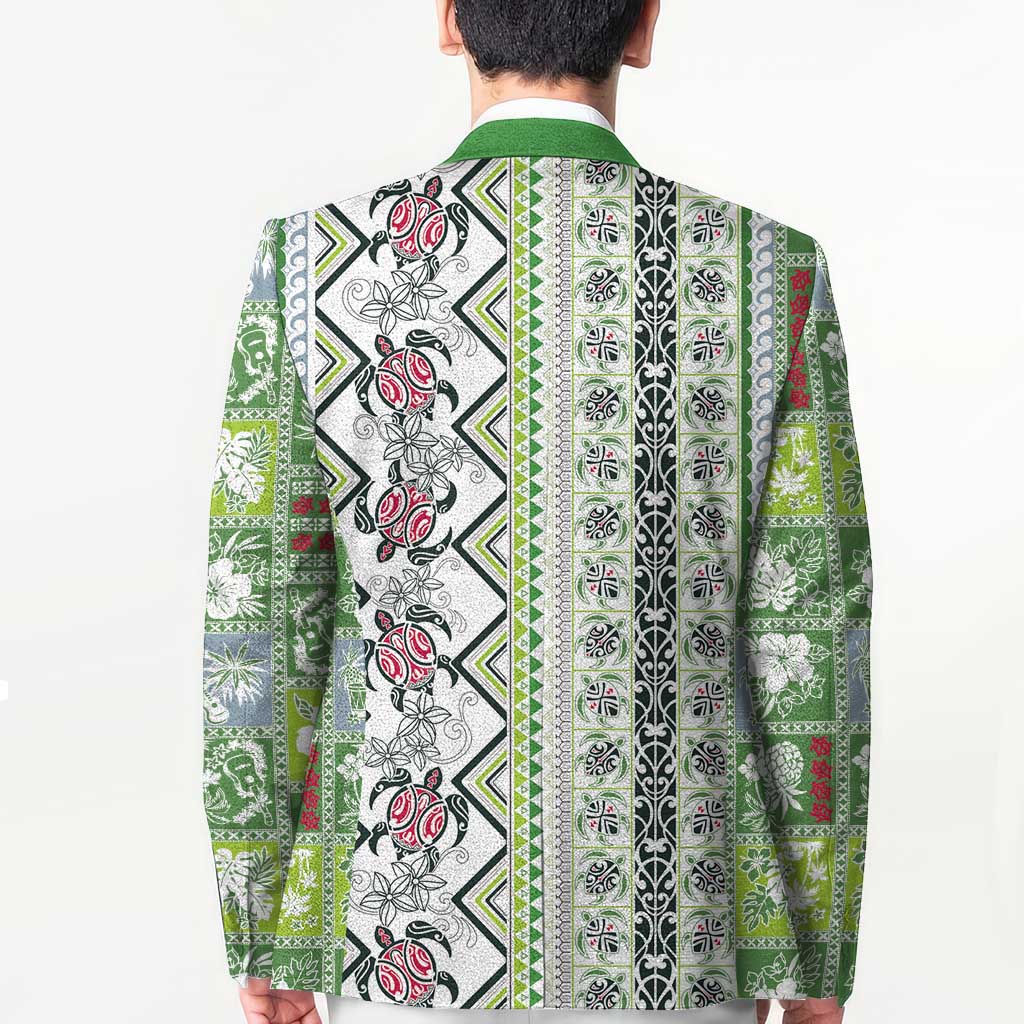Hawaii Makahiki Turtle Blazer Green Tapa Pattern - Polynesian Pride