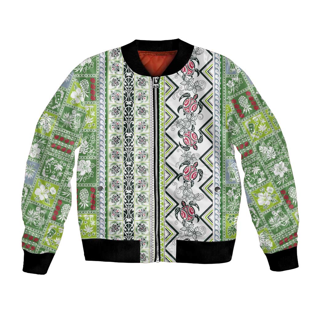 Hawaii Makahiki Turtle Bomber Jacket Green Tapa Pattern - Polynesian Pride