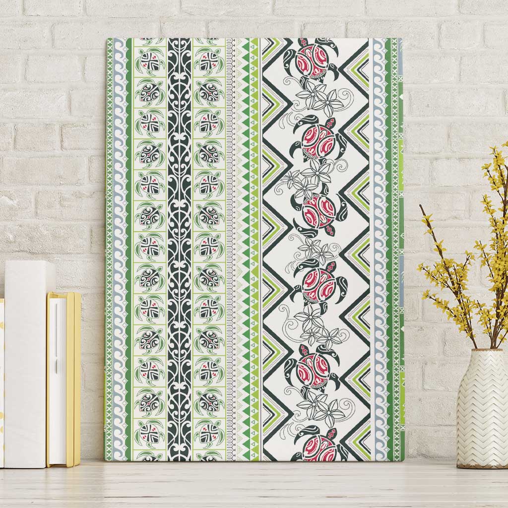 Hawaii Makahiki Turtle Canvas Wall Art Green Tapa Pattern - Polynesian Pride