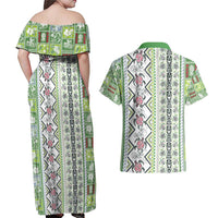 Hawaii Makahiki Turtle Couples Matching Off Shoulder Maxi Dress and Hawaiian Shirt Green Tapa Pattern - Polynesian Pride