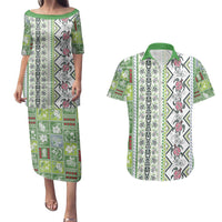 Hawaii Makahiki Turtle Couples Matching Puletasi and Hawaiian Shirt Green Tapa Pattern LT05 Green - Polynesian Pride