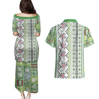 Hawaii Makahiki Turtle Couples Matching Puletasi and Hawaiian Shirt Green Tapa Pattern LT05 - Polynesian Pride