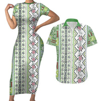 Hawaii Makahiki Turtle Couples Matching Short Sleeve Bodycon Dress and Hawaiian Shirt Green Tapa Pattern - Polynesian Pride