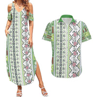 Hawaii Makahiki Turtle Couples Matching Summer Maxi Dress and Hawaiian Shirt Green Tapa Pattern - Polynesian Pride