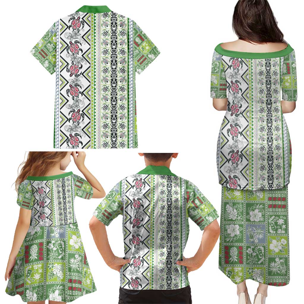 Hawaii Makahiki Turtle Family Matching Puletasi and Hawaiian Shirt Green Tapa Pattern LT05 - Polynesian Pride