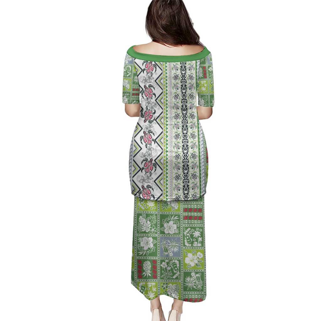 Hawaii Makahiki Turtle Family Matching Puletasi and Hawaiian Shirt Green Tapa Pattern LT05 - Polynesian Pride