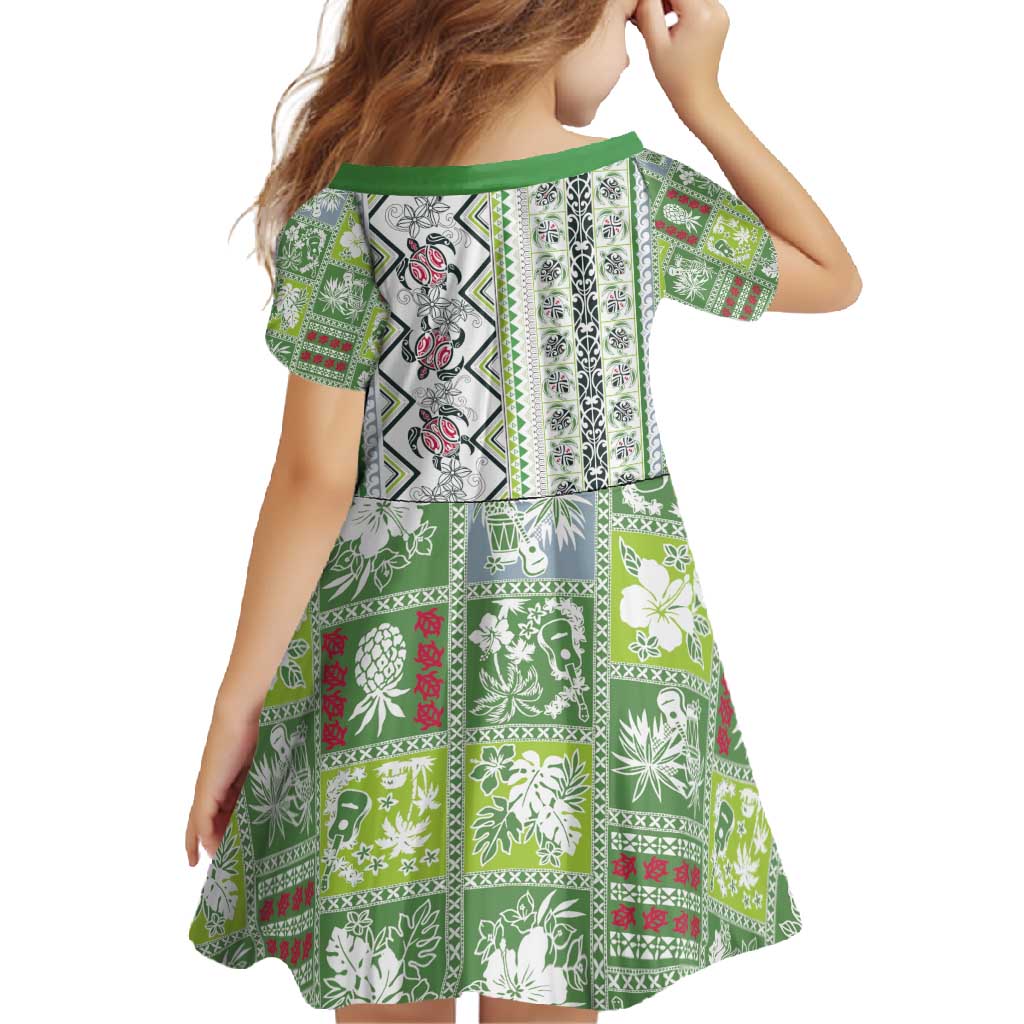 Hawaii Makahiki Turtle Family Matching Summer Maxi Dress and Hawaiian Shirt Green Tapa Pattern - Polynesian Pride