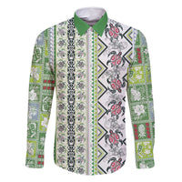 Hawaii Makahiki Turtle Family Matching Tank Maxi Dress and Hawaiian Shirt Green Tapa Pattern - Polynesian Pride