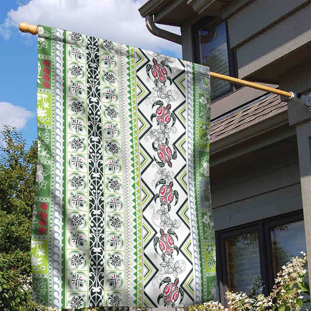 Hawaii Makahiki Turtle Garden Flag Green Tapa Pattern - Polynesian Pride