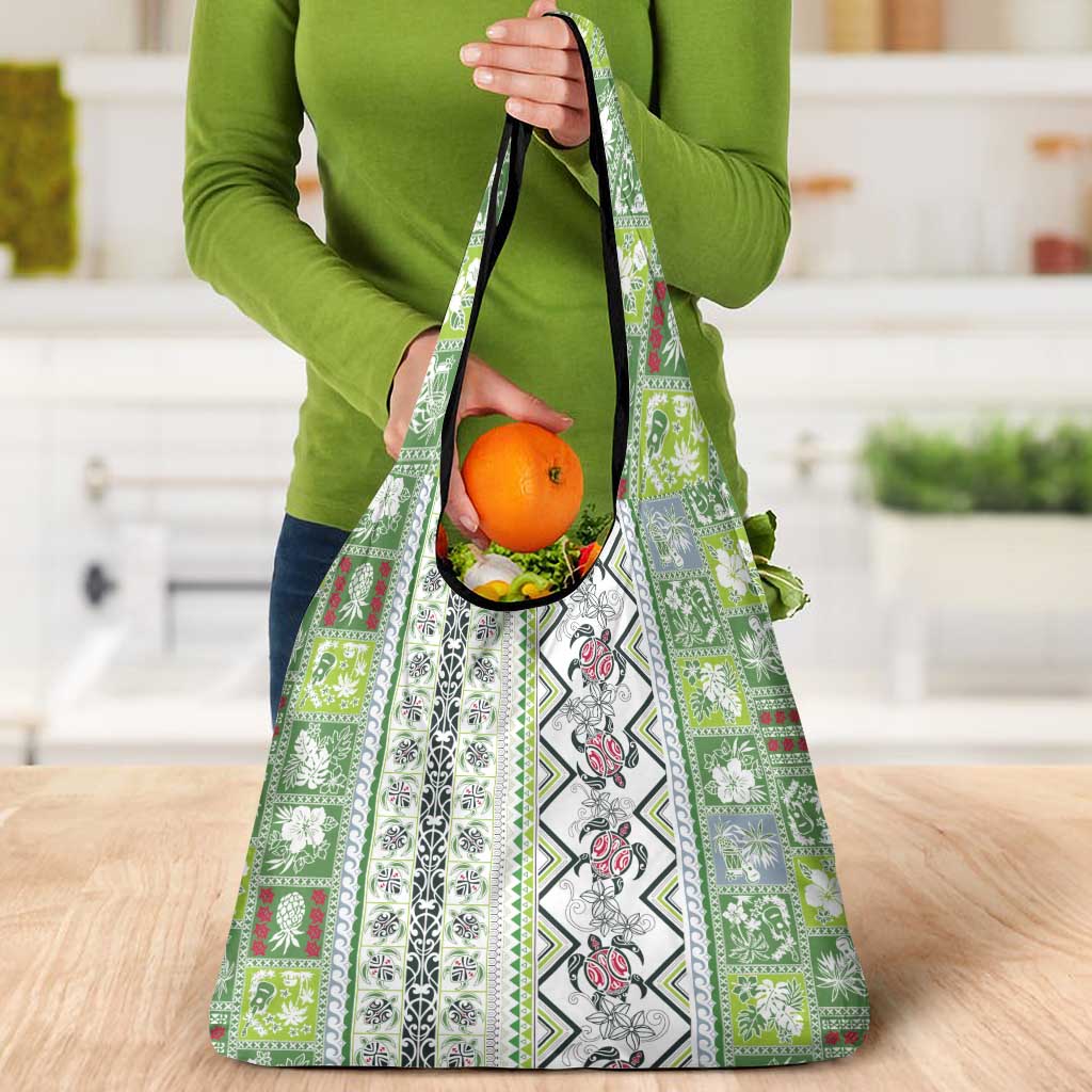Hawaii Makahiki Turtle Grocery Bag Green Tapa Pattern - Polynesian Pride