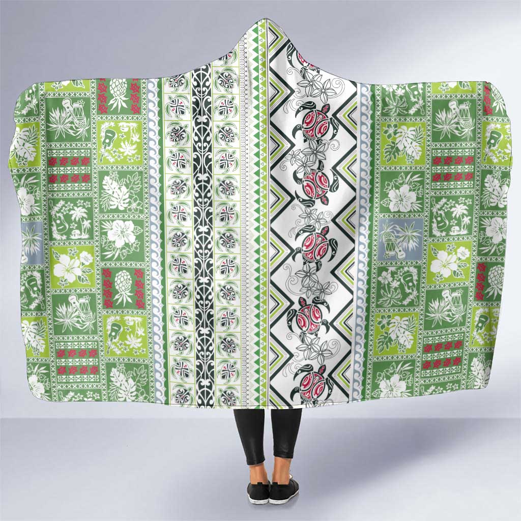Hawaii Makahiki Turtle Hooded Blanket Green Tapa Pattern - Polynesian Pride