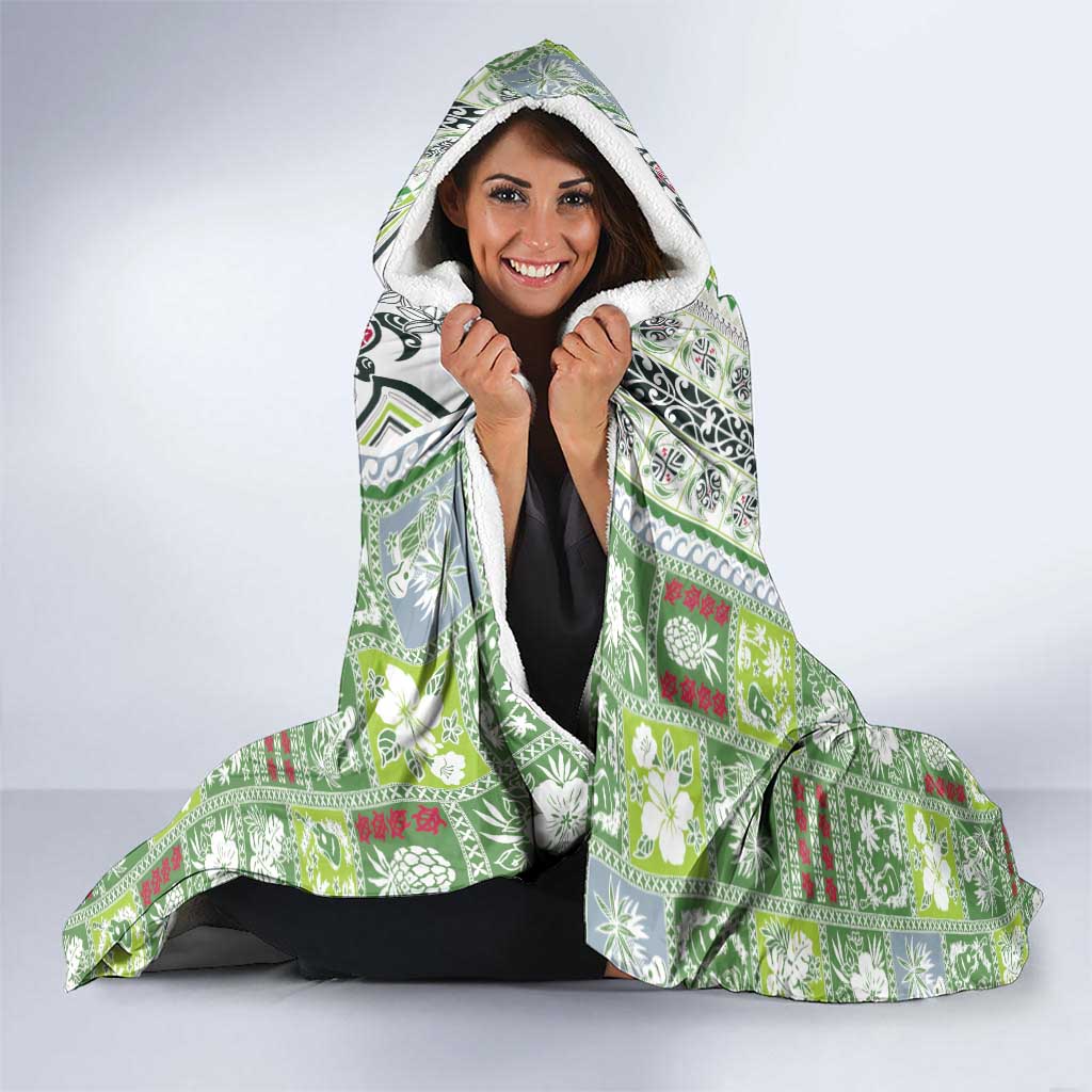 Hawaii Makahiki Turtle Hooded Blanket Green Tapa Pattern - Polynesian Pride