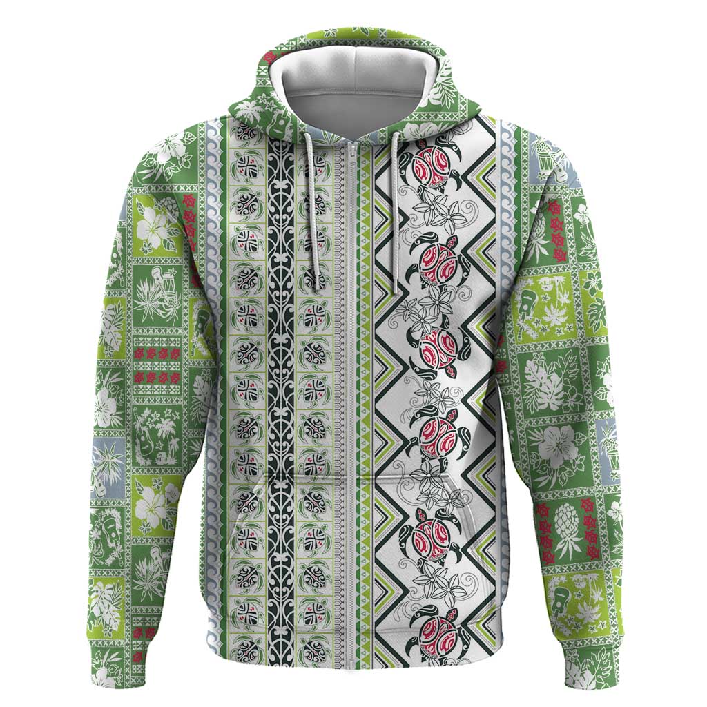Hawaii Makahiki Turtle Hoodie Green Tapa Pattern - Polynesian Pride