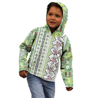Hawaii Makahiki Turtle Kid Hoodie Green Tapa Pattern - Polynesian Pride