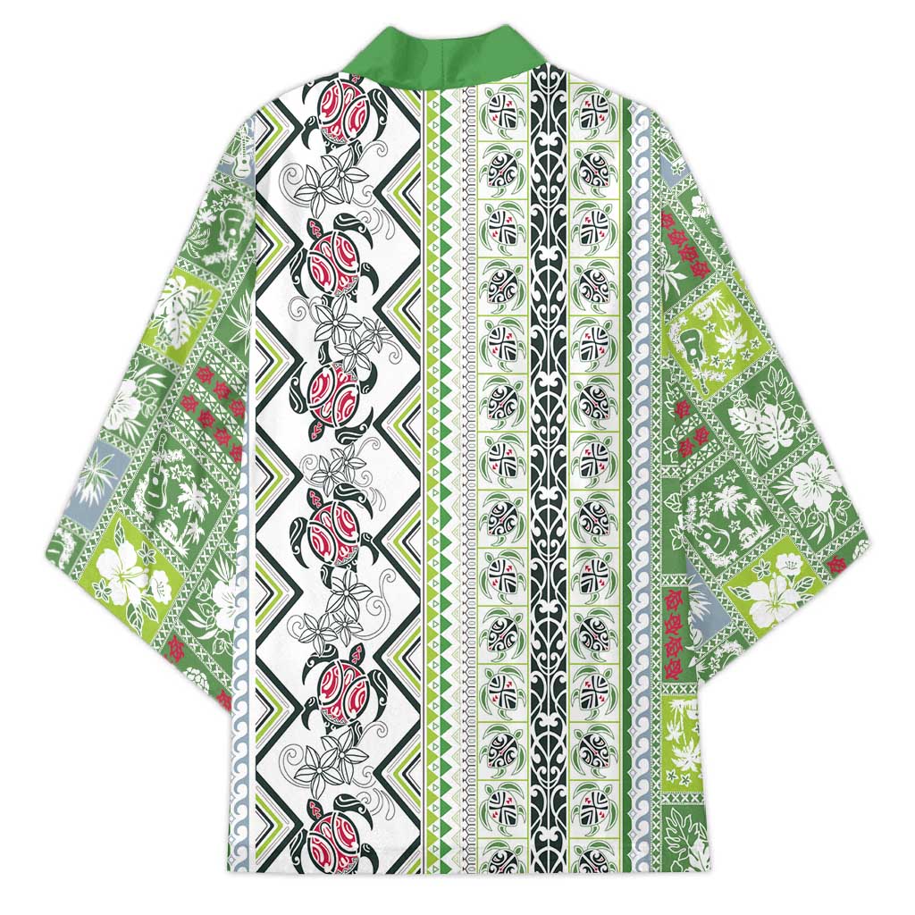 Hawaii Makahiki Turtle Kimono Green Tapa Pattern - Polynesian Pride