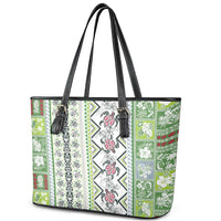 Hawaii Makahiki Turtle Leather Tote Bag Green Tapa Pattern - Polynesian Pride