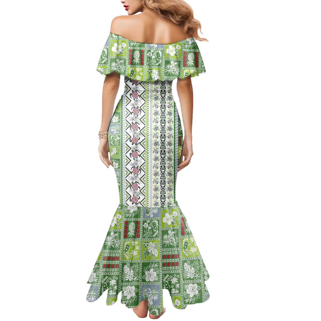 Hawaii Makahiki Turtle Mermaid Dress Green Tapa Pattern - Polynesian Pride