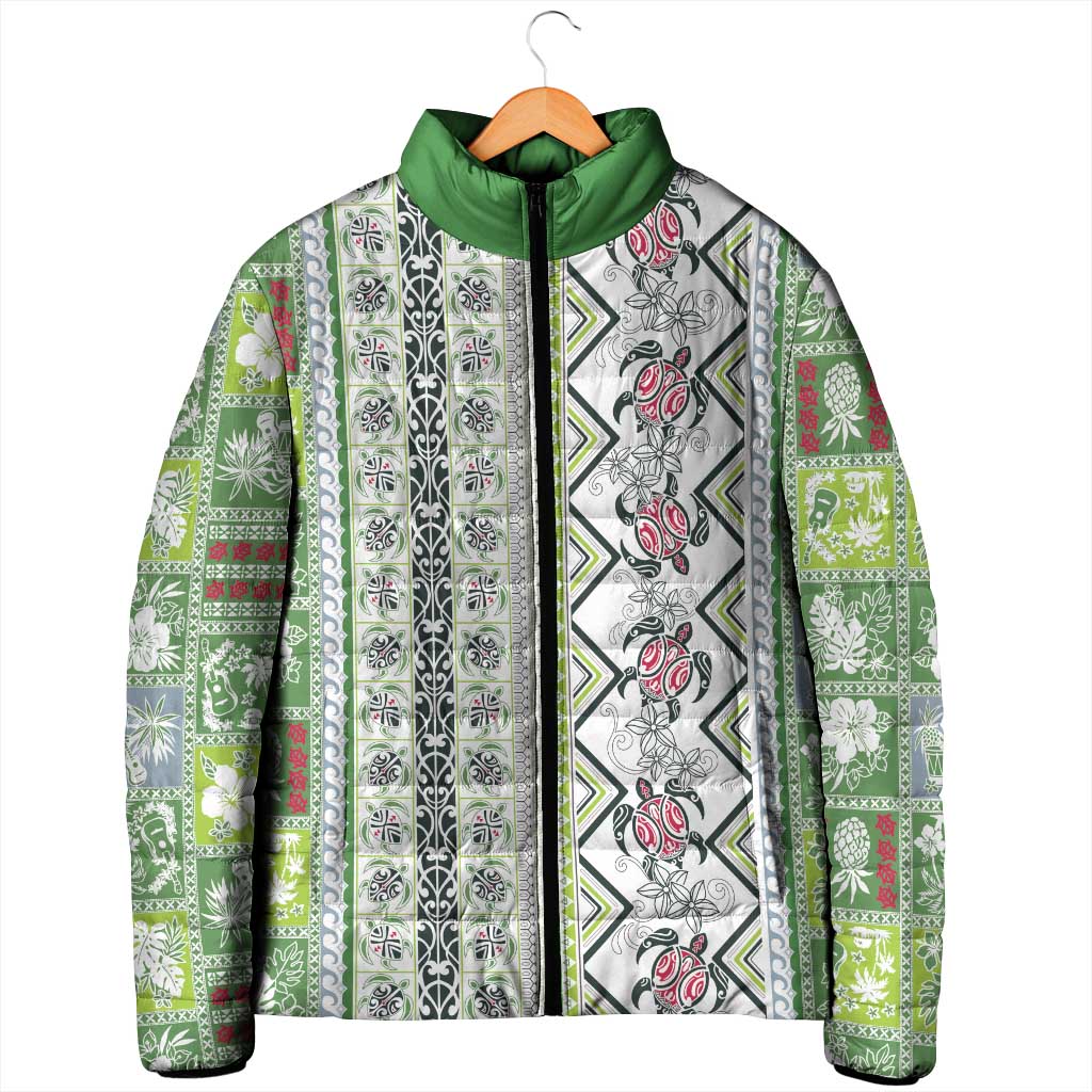Hawaii Makahiki Turtle Padded Jacket Green Tapa Pattern - Polynesian Pride