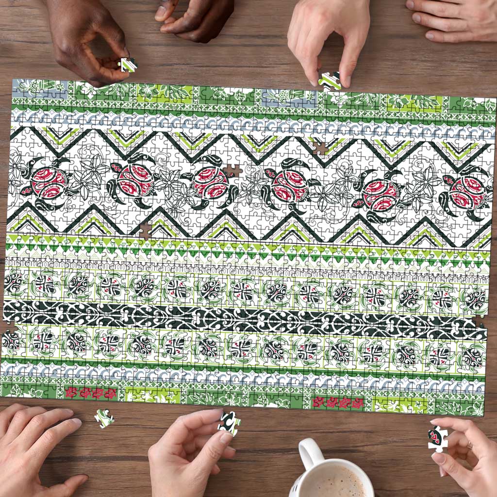 Hawaii Makahiki Turtle Puzzle Green Tapa Pattern - Polynesian Pride