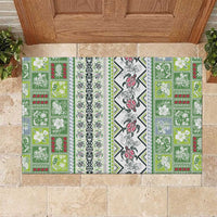 Hawaii Makahiki Turtle Rubber Doormat Green Tapa Pattern - Polynesian Pride