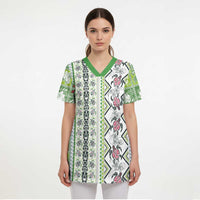Hawaii Makahiki Turtle Scrub Top Green Tapa Pattern - Polynesian Pride