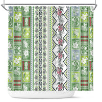 Hawaii Makahiki Turtle Shower Curtain Green Tapa Pattern - Polynesian Pride