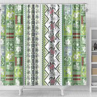 Hawaii Makahiki Turtle Shower Curtain Green Tapa Pattern - Polynesian Pride