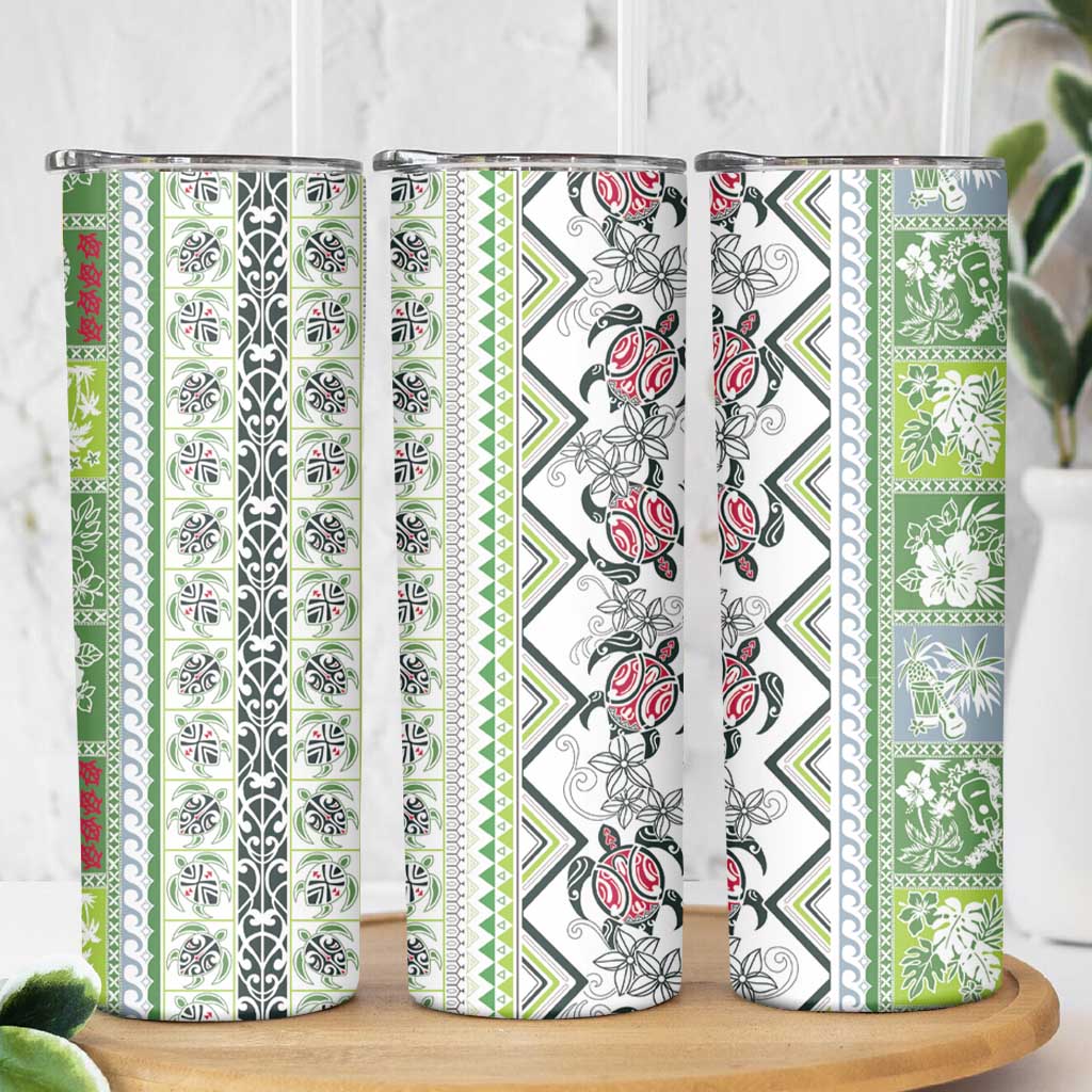 Hawaii Makahiki Turtle Skinny Tumbler Green Tapa Pattern - Polynesian Pride