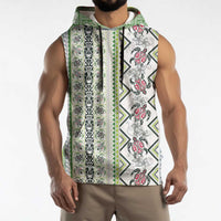 Hawaii Makahiki Turtle Sleeveless Hoodie Green Tapa Pattern - Polynesian Pride