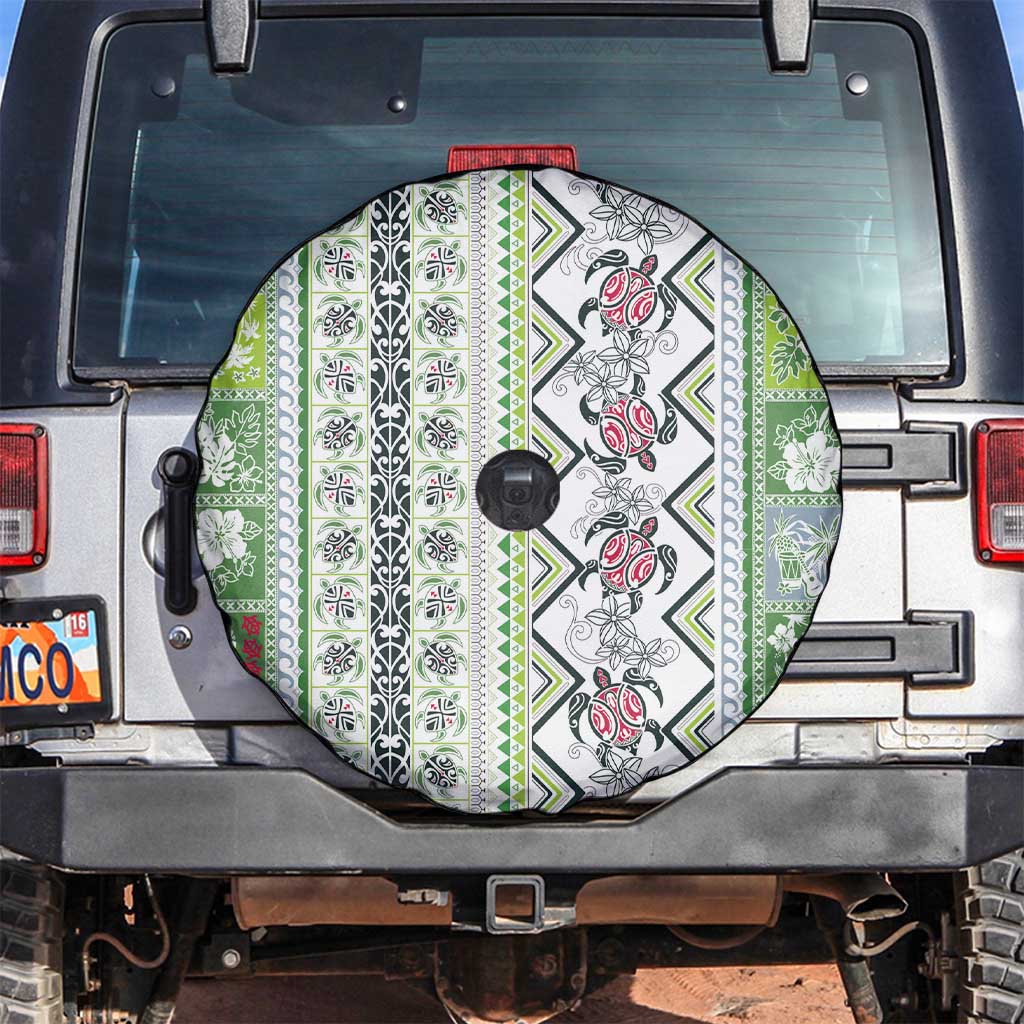 Hawaii Makahiki Turtle Spare Tire Cover Green Tapa Pattern - Polynesian Pride