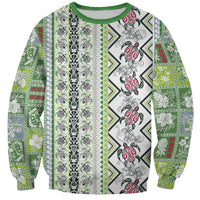 Hawaii Makahiki Turtle Sweatshirt Green Tapa Pattern - Polynesian Pride