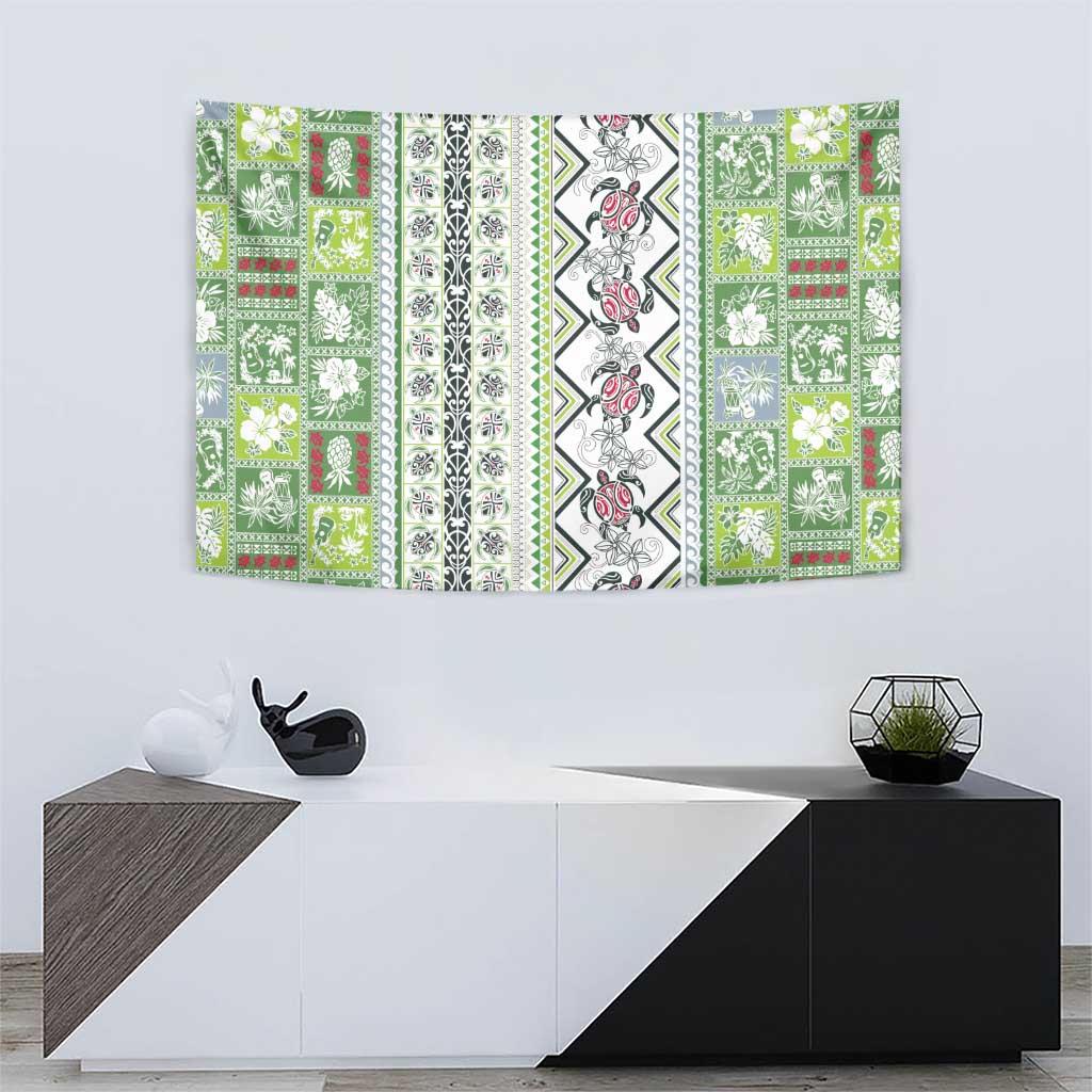 Hawaii Makahiki Turtle Tapestry Green Tapa Pattern - Polynesian Pride