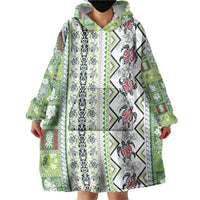 Hawaii Makahiki Turtle Wearable Blanket Hoodie Green Tapa Pattern - Polynesian Pride