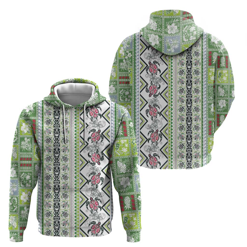 Hawaii Makahiki Turtle Zip Hoodie Green Tapa Pattern - Polynesian Pride