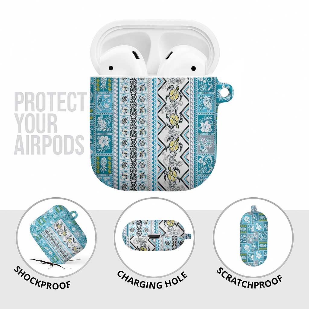 Hawaii Makahiki Turtle AirPods Case Blue Tapa Pattern - Polynesian Pride